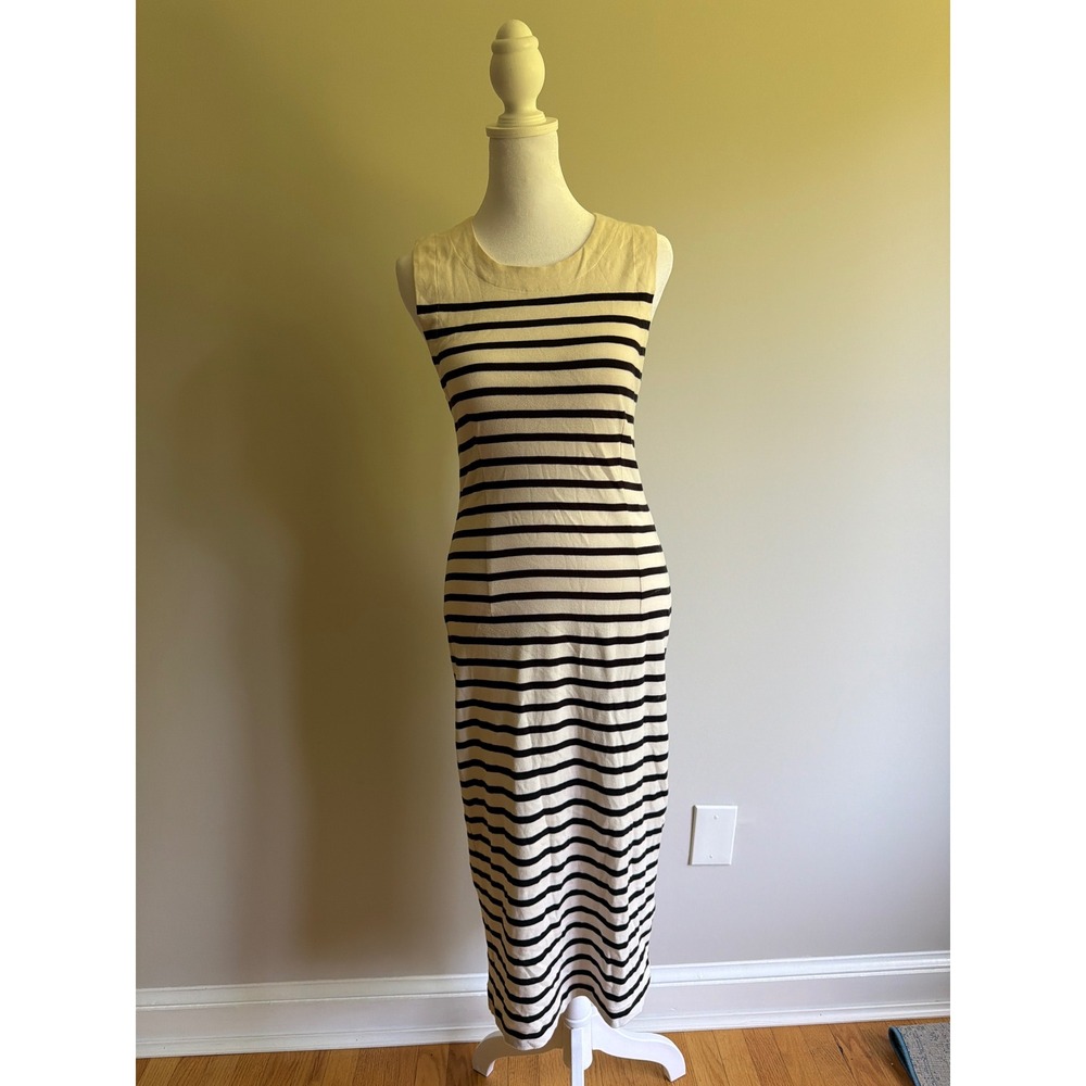 By Malene Birger Cream and Black Striped Sleeveless‎ Midi Dress